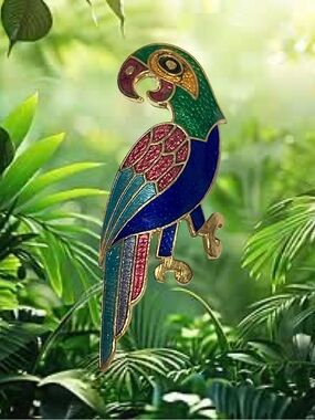 Colorful Cloisonne’ Enamel Parrot Brooch - Multicolor 2 5/8”
